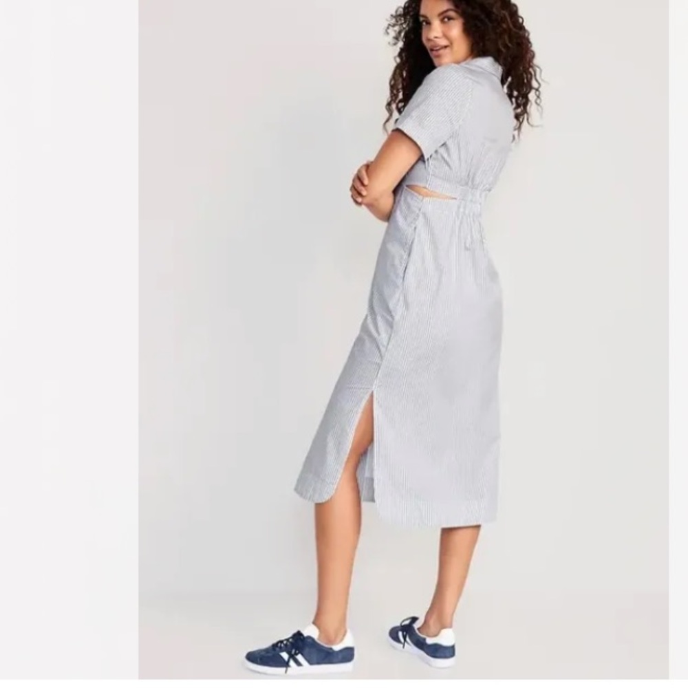 Old Navy Cut Out Blue and White Striped Dress Large